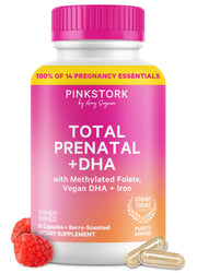 Pink Stork Total Prenatal bottle pouring capsules for daily pregnancy support