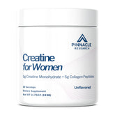 Pinnacle Research Creatine for Women bottle shows lean muscle support and daily convenience.
