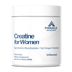 Pinnacle Research Creatine for Women bottle shows lean muscle support and daily convenience.