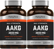 Piping Rock AAKG bottle front highlighting 3600 mg per serving for athletic use