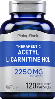 Piping Rock Acetyl L-Carnitine HCl 2250mg bottle front supports daily energy metabolism