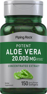 Piping Rock Aloe Vera Capsules bottle shows convenient softgels for daily use
