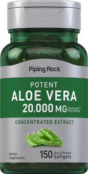 Piping Rock Aloe Vera Capsules bottle shows convenient softgels for daily use