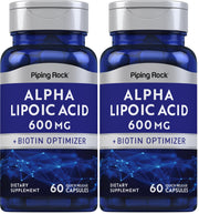 Piping Rock Alpha Lipoic Acid 600mg bottle with quick-release capsules for daily use.
