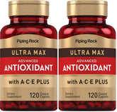 Piping Rock antioxidant caplets closeup with smooth coating for easy daily use