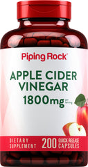 Piping Rock Apple Cider Vinegar Capsules bottle shows 1800 mg formula for daily wellness on the go.