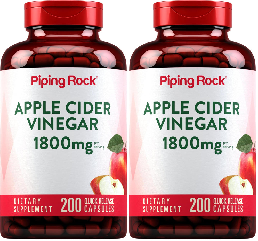 Piping Rock Apple Cider Vinegar capsules 1800 mg front bottle for daily wellness.