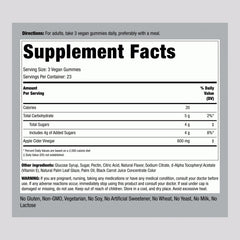 Piping Rock Apple Cider Vinegar Gummies bottle back, transparency on purity and potency