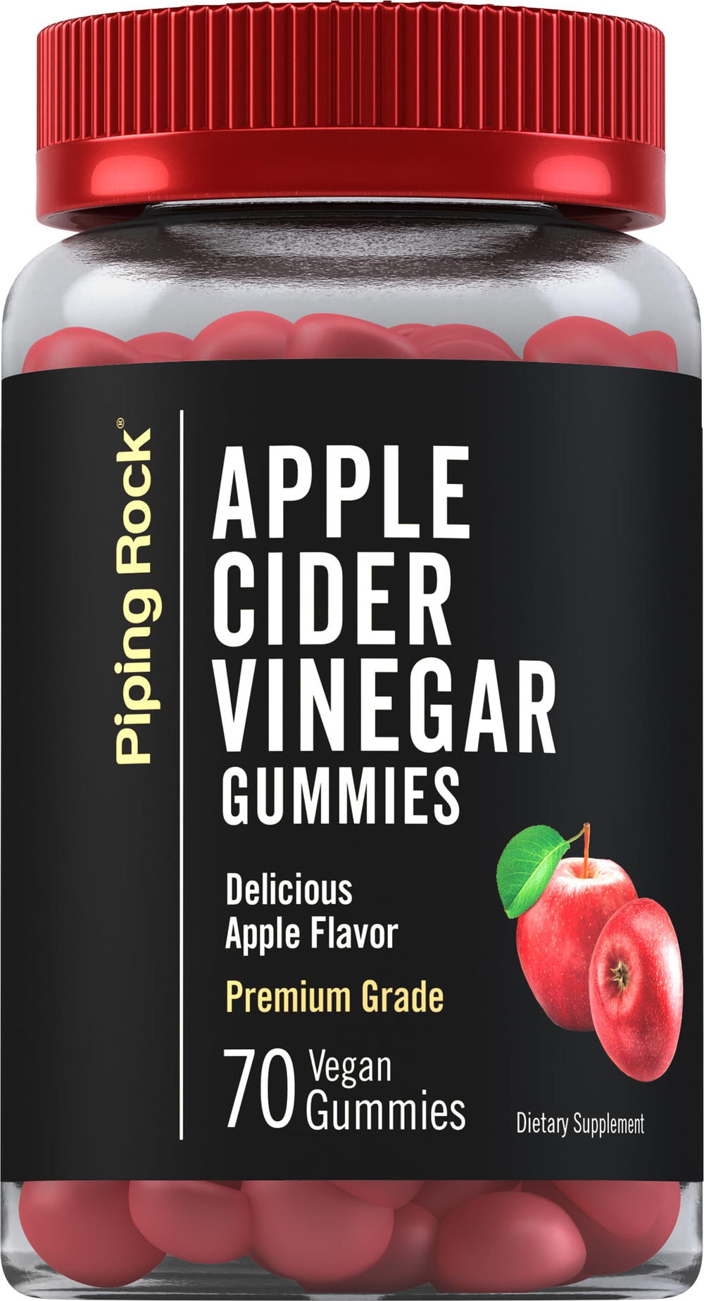 Piping Rock Apple Cider Vinegar Gummies bottle front, convenient daily wellness support