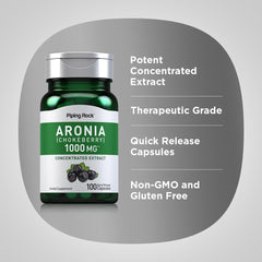Piping Rock Aronia Berry Capsules packaging box showcases purity and safety emphasis.