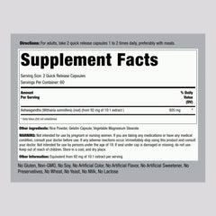 Piping Rock Ashwagandha capsules close-up, easy-to-swallow daily supplement.