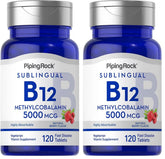 Piping Rock B12 bottle with berry flavor highlights easy daily dosing.