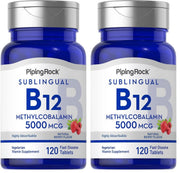 Piping Rock B12 bottle with berry flavor highlights easy daily dosing.
