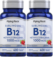 Piping Rock B12 Sublingual bottle front, high potency 1000 mcg.