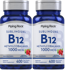 Piping Rock B12 Sublingual bottle front, high potency 1000 mcg.