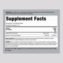 Piping Rock B12 Sublingual tabs closeup, quick-dissolve for on-the-go lifestyles.