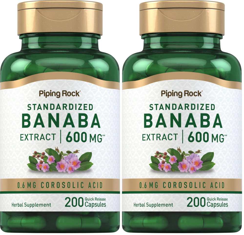 Piping Rock Banaba Leaf Extract capsules bottle close-up for daily wellness support