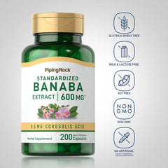 Piping Rock Banaba leaf extract capsules label detail with corosolic acid data