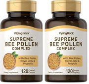 Piping Rock bee pollen caplets pack2 box, daily wellness support.