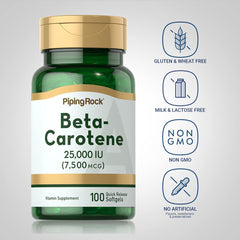 Piping Rock Beta Carotene capsules closeup with a vibrant orange hue.