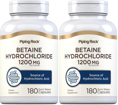 Piping Rock Betaine HCL capsules bottle for quick-release digestive support with meals