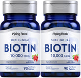 Piping Rock Biotin 10000mcg fast dissolve bottle for convenient daily use.
