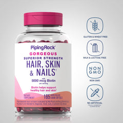 Piping Rock Biotin 5000 mcg softgels ingredients panel highlights potential hair and nail support