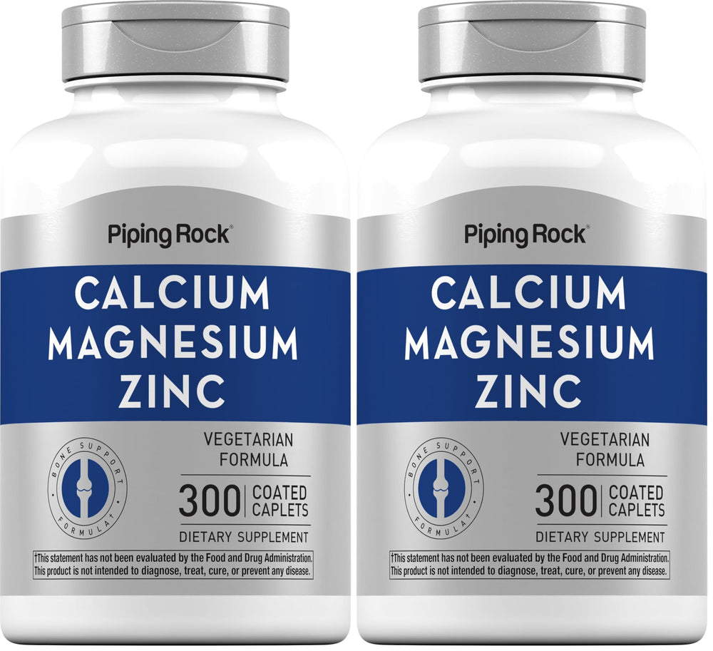 Piping Rock Calcium Magnesium Zinc caplets bottle for daily mineral support