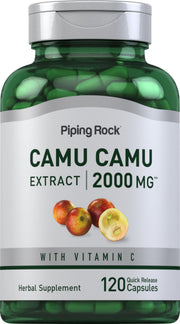 Piping Rock Camu Camu 2000mg capsules bottle for daily supplement routine