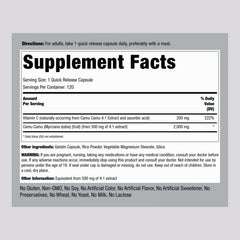 Piping Rock Camu Camu 2000mg capsules label with ingredient details