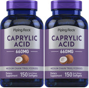 Piping Rock Caprylic Acid softgels bottle showing 660 mg per serving for keto use.