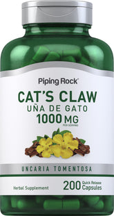 Piping Rock Cats Claw Capsules bottle front showing non-GMO, gluten-free packaging.