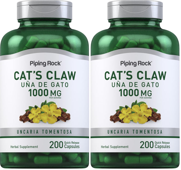 Piping Rock Cats Claw capsules with 1000mg per serving for daily use.