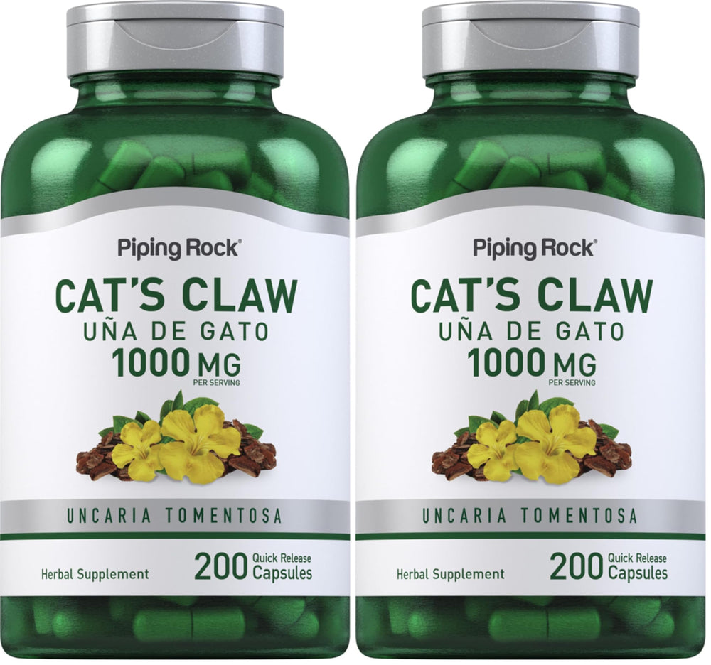 Piping Rock Cats Claw capsules with 1000mg per serving for daily use.