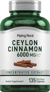 Piping Rock Ceylon Cinnamon 6000 mg bottle shows potent concentrated extract for daily wellness
