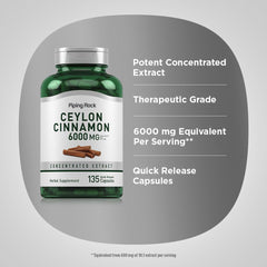 Piping Rock Ceylon Cinnamon 6000 mg box conveys organized packaging and potency at a glance