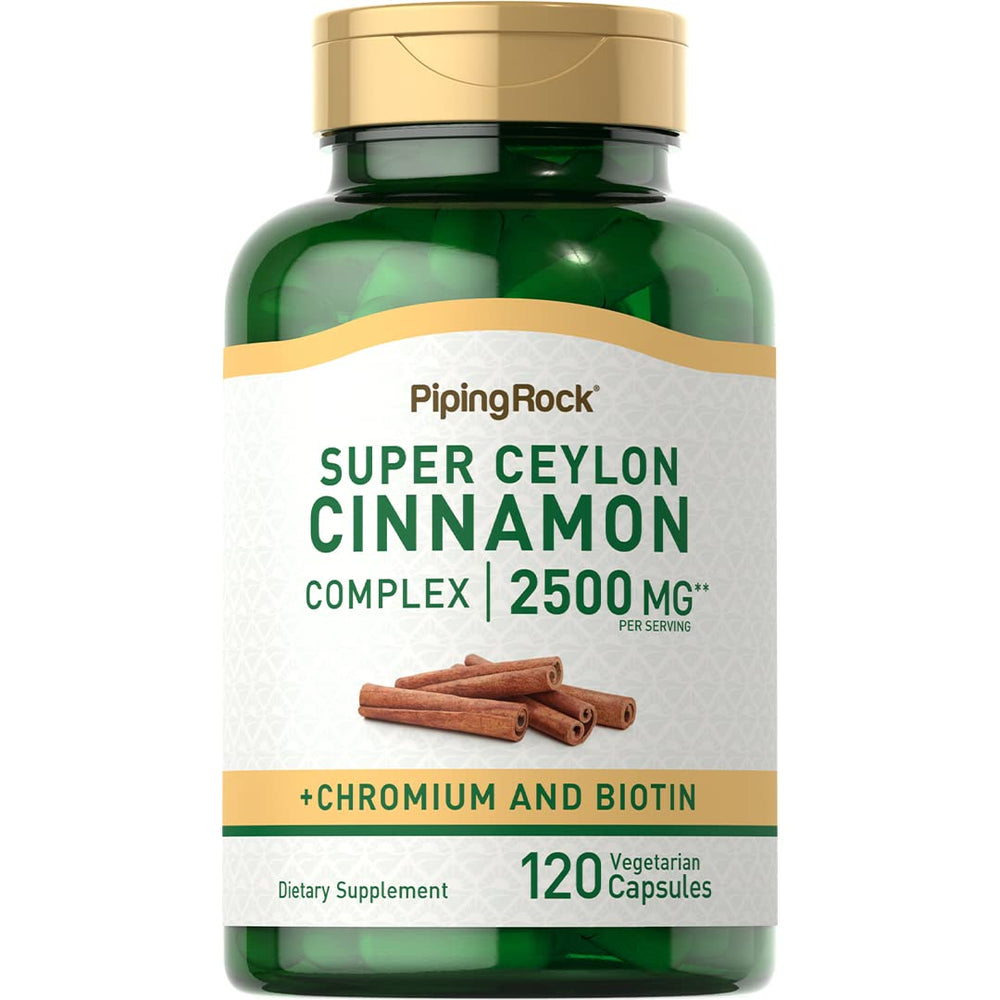 Piping Rock Ceylon Cinnamon capsules hero image for daily spice-inspired wellness routine.