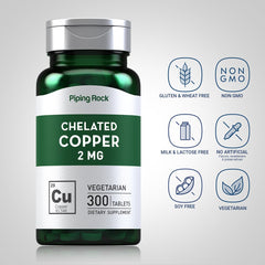 Piping Rock Chelated Copper tablets close-up for easy daily intake.