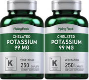 Piping Rock chelated potassium 99 mg bottle close-up for daily mineral support.