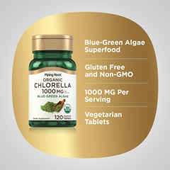 Piping Rock Chlorella green-algae tablets close-up showing texture