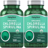 Piping Rock Chlorella Spirulina Organic two-bottle pack, convenient daily supplement.