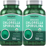 Piping Rock Chlorella Spirulina Organic two-bottle pack, convenient daily supplement.