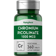 Piping Rock chromium picolinate 1000mcg bottle-front with 360 vegetarian tablets for daily mineral support