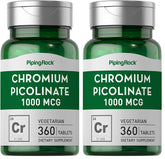 Piping Rock Chromium Picolinate bottle front, gluten-free vegetarian daily supplement.