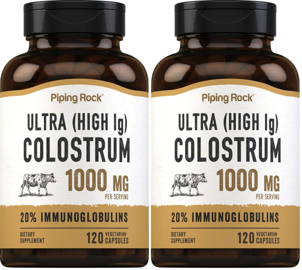 Piping Rock Colostrum bottle front view for daily wellness routine.