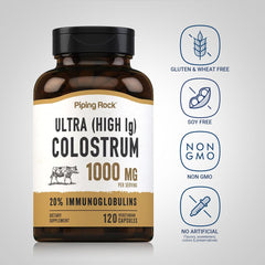 Piping Rock Colostrum capsules quick-release design for easy ingestion.