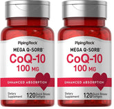 Piping Rock CoQ10 100mg softgels for easy daily ingestion.