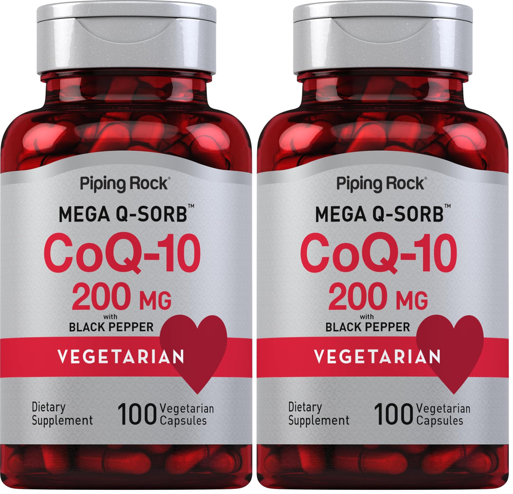 Piping Rock CoQ-10 200mg bottle front view for daily energy support.