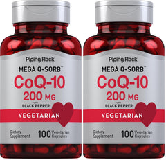 Piping Rock CoQ-10 200mg bottle front view for daily energy support.