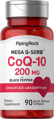 Piping Rock CoQ10 softgels bottle, 90-count packaging for daily use.